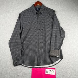 Construct Shirt 4 Way Stretch Slim Fit Black Geometric Button Up Long Sleeve L